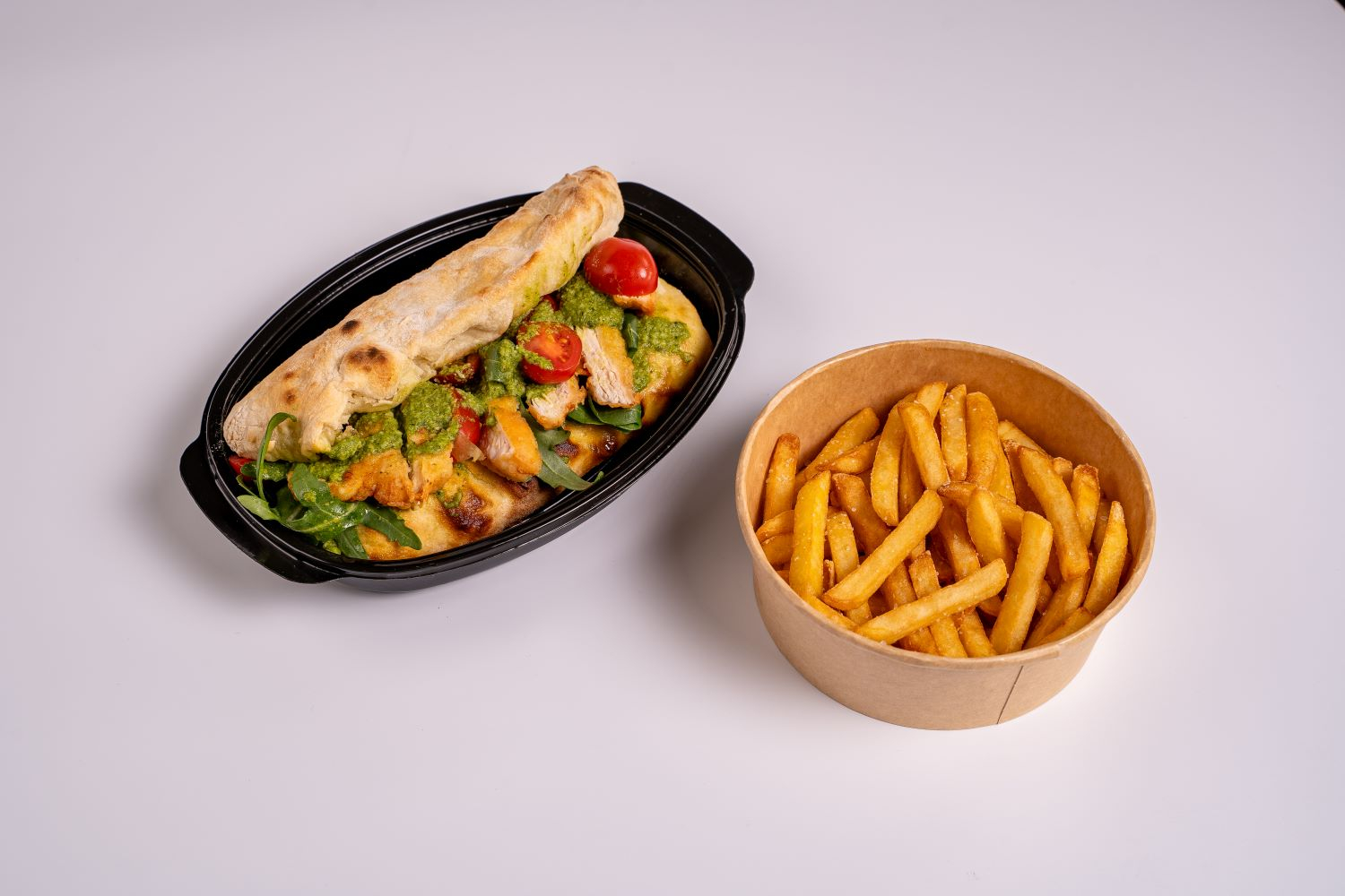 Chicken Pesto Sandwich with French Fries